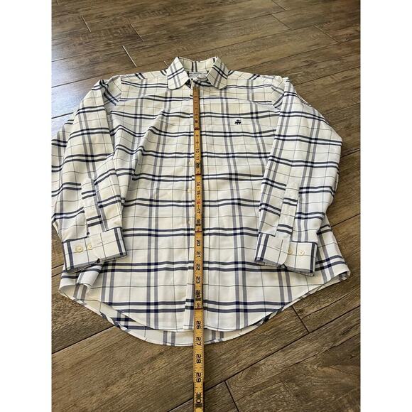 Brooks Brother Men's Cream Blue Plaid Print Slim Fit Button Down Shirt Size M - Picture 4 of 4